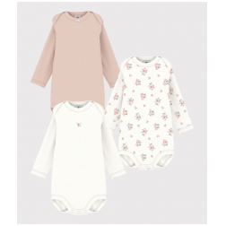 Lot de 3 bodies manches longues fleurs en coton bébé